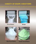 Commercial Snowflake Ice Machine Making Two Seventy Five Pounds Daily Automatic Shaved Ice Maker samples of snowflake and strip ice shapes.