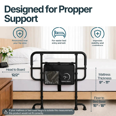 Built Tough Heavy Duty Bed Rail For Elderly And Plus Size Adults, supports up to 500 lbs, fits King and Queen beds, bedside view