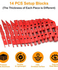 Comfylichi 14-piece red aluminum table setup blocks with storage case; precise height, depth, angle, fence alignment.