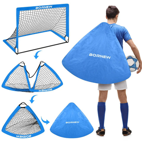Two Pop Up Kids Soccer Goals For Backyard Practice Set 6x4 Ft And 4x3 Ft with carrying bag and soccer ball