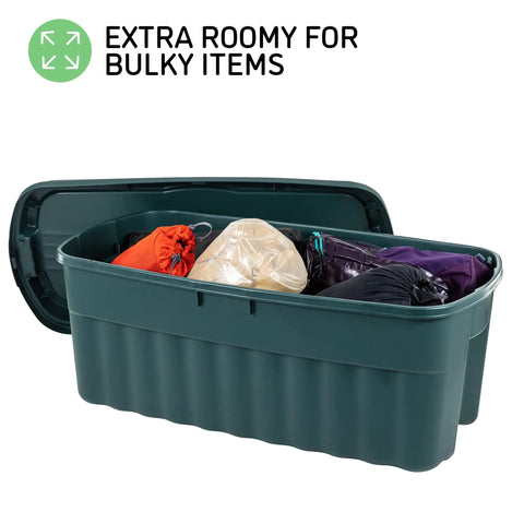 Kickass 54 Gallon Stackable Storage Totes With Secure Lids, Heavy Duty Recycled Plastic Bins For Garage Cleanout And Home Organization, Big Time Reusable Containers Pack of 2