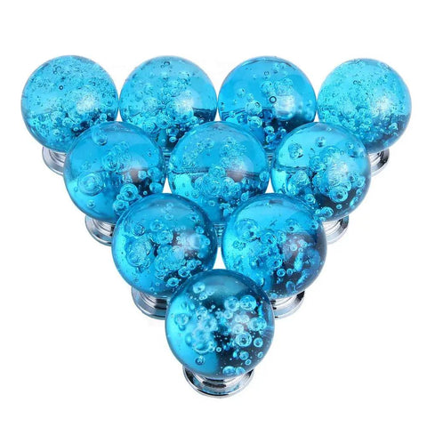 Hella Elegant 10 Pack 30 Millimeter Aqua Blue Crystal Cabinet Knobs Round Glass Bubble Drawer Handles K9 Crystal Zinc Alloy Furniture Hardware For Home Dresser Closet Pulls