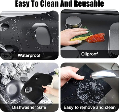 Top Protector For Gas Stoves Thick Nonstick Burner Covers Reusable Washable Stove Shield being cleaned and reused, 0.4mm durable layer.