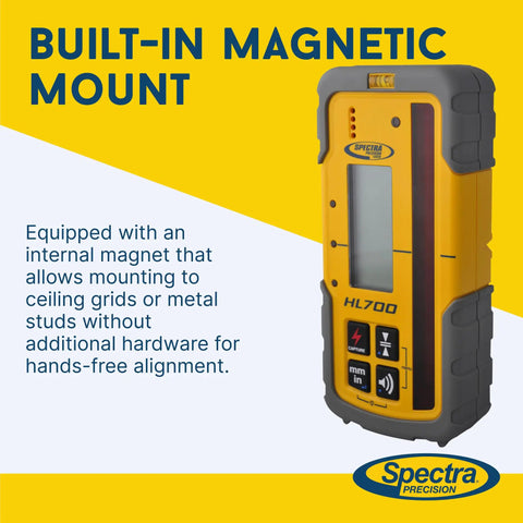HL700 Digital Readout Receiver for Surveying and Layout, Built Tough For The Job, Huge Five Inch Reception Height, Front And Rear LCD Displays, Waterproof And Weatherproof, Precise Elevation Readout Within Two Inches, Rugged Design For Basic And Advanced with built-in magnetic mount