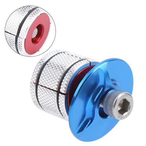 Premium Aluminum Expansion Screw Built Like A Tank Fits 23.5 To 25.8 Mm Tubes Solid Fork Standpipe Headset Hardware Swap Kit For Weekend Wheels Blue Coating close-up view