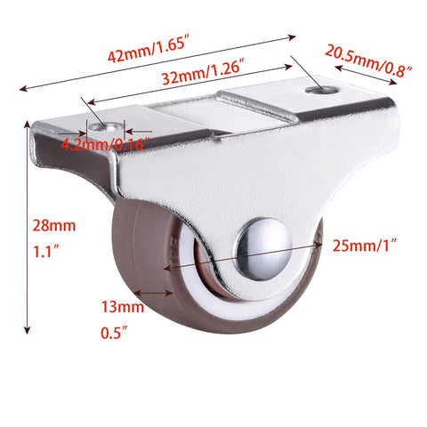 Set Of 8 1 Inch Fixed Caster Wheels With Screws Low Profile Non Marking Silent Mini Casters For Cart Brown Easy Glide