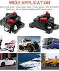 Beefy 50 Amp Marine Circuit Breaker With Manual Reset For Trolling Motors Boats And ATVs Waterproof 12V To 48VDC Power Protector Fuse Ignition Protected SAE J1625 J1171 UL1500, black housing