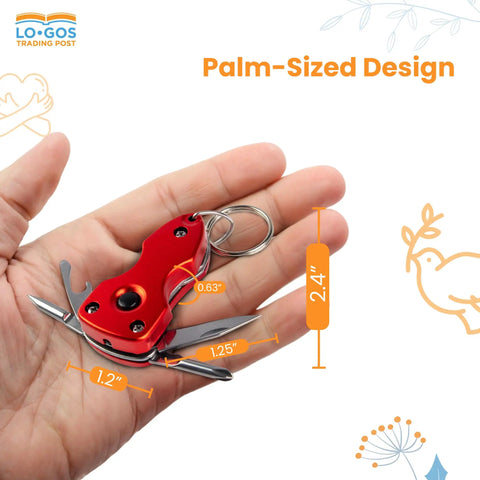 Red 5 In 1 Key Chain Multitool With LED Light And 4 In 1 Screwdriver Bottle Opener Can Opener Compact Pocket Tool Sweet Religious Gift