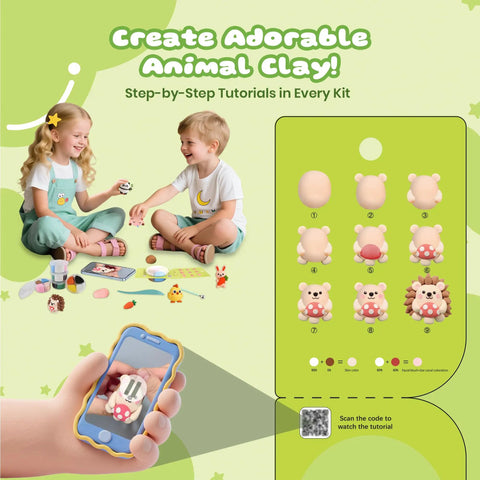 Children using Air Dry Clay Kit For Kids With 12 Animal Figures Modeling Clay Set With Sculpting Tools And Tutorials Safe Non Toxic
