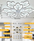 Petal Chandelier 31 Inch Ceiling Fan With Lights Remote Control, dimmable and reversible with remote features displayed.