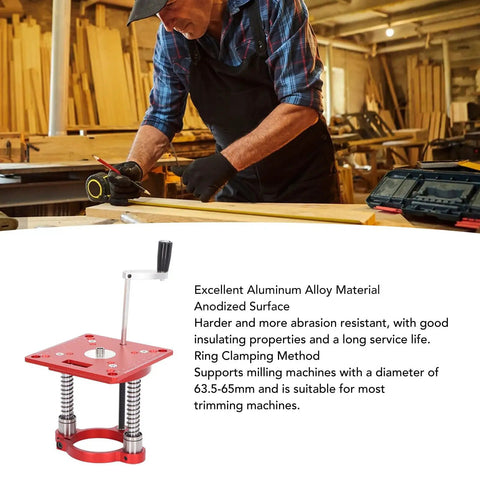 Rock Solid Heavy Duty Aluminum Router Table Lifting System with circle clamping, ideal for 63.5-65 mm milling machines.