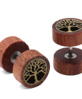 Three Pairs Organic Sono Wood Fake Ear Plugs Cheater Gauges 10Mm Illusion Screw Stud Earrings With Lion Head Tree Of Life Odin Horn Design