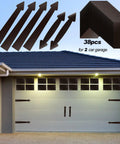 Magnetic Garage Door Decoration Kit With 32 Faux Windows 4 Faux Hinges And 2 Handles For Two Cars Dark Brown Square Waterproof