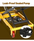 Close-up of KAFLLA Hydraulic Lift Cart With Double Scissor Jack showing leak-proof sealed pump and stability features.