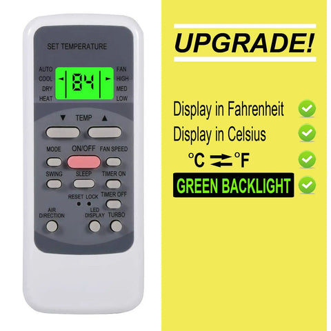 Universal Replacement AC Remote Control With Glowing Green Backlit Buttons Fahrenheit Celsius Display Works Slick With Yhke Yuke Systems To Keep Your Digs Comfy All Season Long