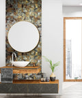 10 Sheet Peel And Stick Metal Backsplash Tiles Set With Self Adhesive Triangle Aluminum Mosaic For Kitchen And Bathroom Decor 3D Rusty Slate Look Easy Cut Mess Free DIY Friendly on wall behind bathroom sink