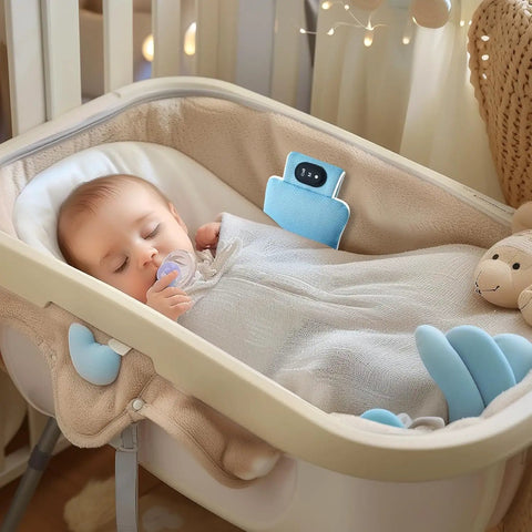Sleeping baby with Ultimate Baby Sleep Soother With Three Adjustable Vibration Modes And 90 Minute Timer For Newborns in crib