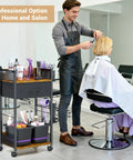 Mobile Salon Trolley Cart On Wheels For Hair Stylists With Metal Tool Holder And Basket Rolling Barber Table Black in use