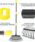 Heavy Duty Leaf Rake With An 18 Inch Wide Metal Head And 25 Tines Extendable 30 To 61 Inch Long Handle Rustproof Skidproof Yard Rake