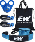 Offroad Recovery Kit With 10-Ton Snatch Block, 3in x 8ft Tree Saver, Two 1/2x22in Soft Shackles, Portable Storage Bag displayed