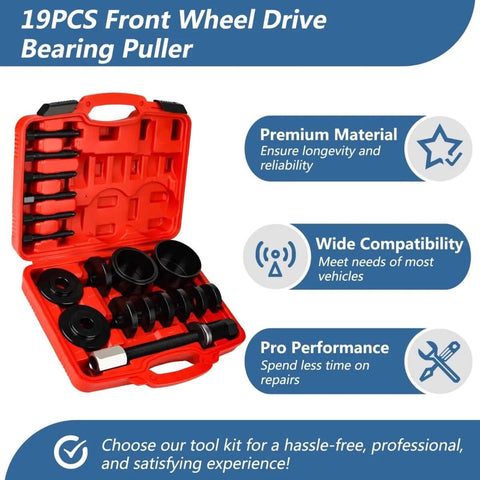 Front Wheel Bearing Tool Kit 19 Piece Set For Press And Puller Wheel Hub Bearing Removal And Installation FWD Master Set