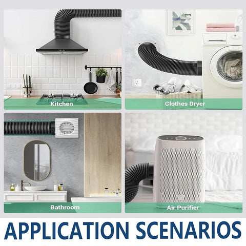 Flexible Aluminum Duct With Four Layer Protection And Two Clamps For Dryer Venting in kitchen and HVAC scenarios.