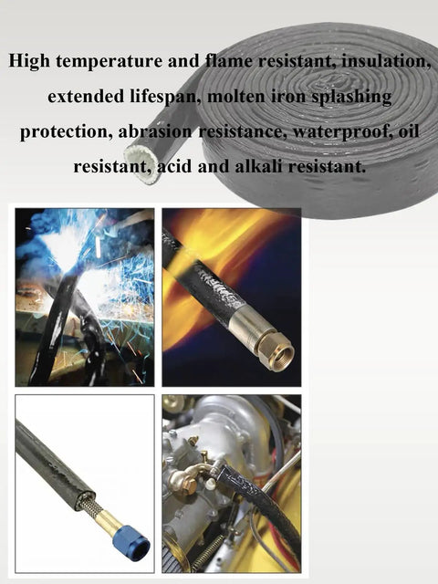Fire Sleeve Heat Shield Three Eighth Inch ID Silicone Coated Fiberglass Heat Protection Five Foot Length with clamps shown