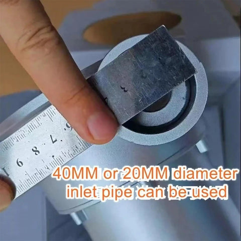 Close-up of a Portable Water Turbine Generator 12V 24V With 30A Controller, showing inlet pipe diameter measurement.