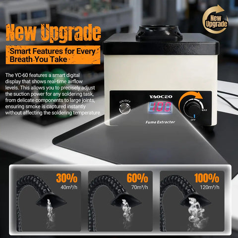Desktop Solder Fume Extractor With 3 Stage HEPA Carbon Filtration Adjustable Speed Beefy 71 CFM Suction control display