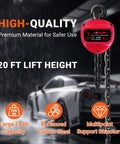 Beefed Up 1 Ton Hand Chain Hoist With 20 Ft Lift, 2200 Lb Capacity, visible with car and G80 chain in automotive setting