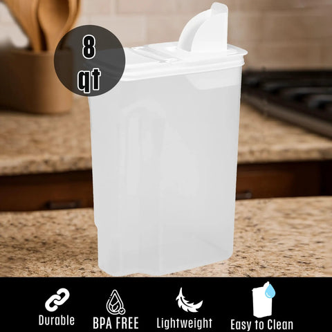 Hassle Free Eight Quart Clear Food Storage Bin With Slick Pour Spout And Grippy Handle For Everyday Pantry Essentials Keep Cupboards Neat And Your Kitchen Looking Sharp