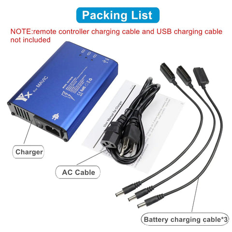Parallel 158W Fast Charging Hub For DJI Mavic Pro 1st Gen And Mavic Pro Platinum Alpine White with cables and charger