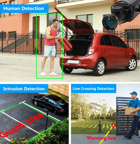 2K 4MP PoE CCTV Bullet Security Camera With WDR AI Face And Motion Detection, 5 To 50mm F1.4 Varifocal Lens monitoring a driveway