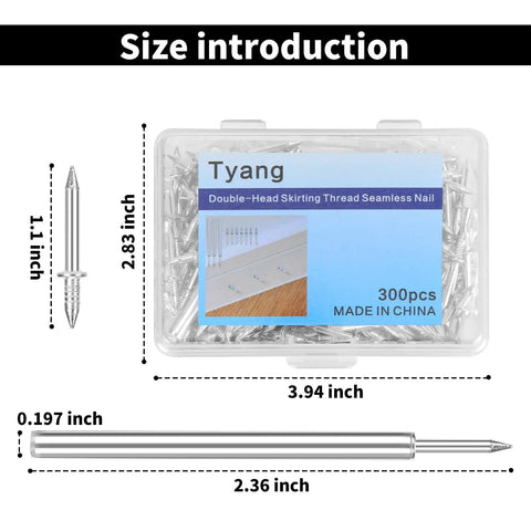 Pro Grade Double Head Skirting Nails Paired With Concealing Sleeve Inserts For Seamless Baseboard Trim, size comparison.