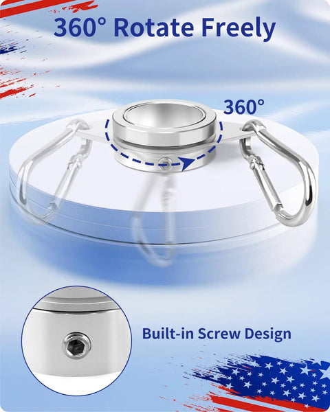 Smooth As Butter 360 Rotating Flag Pole Rings 2 Pack Heavy Duty Aluminum Alloy Mounting Clips showing 360° rotation feature.