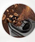 Kickstart Your Daily Grind With This Compact Full Automatic Bean To Cup Coffee Machine Featuring Stainless Steel Blades And Anti Drip Design For Seamless One Touch Brewing That Hits Different Every Single Day: Beans and ground coffee in the grinder.