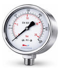 2.5 Inch Glycerin Filled Pressure Gauge 0 To 300 PSI 20 Bar With One Quarter Inch NPT Lower Mount, Stainless Steel Case