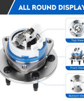 Front Wheel Hub and Bearing Assembly 5-Lug with ABS, Front Pair 2pcs, Fits GM Cars, showcase of top, front, and bottom views