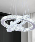 Modern LED Crystal Chandelier With 3 Ring Pendant Lights Adjustable Stainless Steel Ceiling Fixture For Living Room Dining Room And Bedroom DIY Ring Shapes For Unique Sphere Orb Or Circle Display illuminated