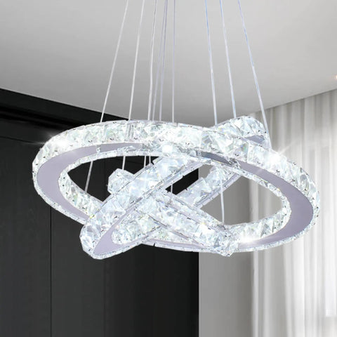 Modern LED Crystal Chandelier With 3 Ring Pendant Lights Adjustable Stainless Steel Ceiling Fixture For Living Room Dining Room And Bedroom DIY Ring Shapes For Unique Sphere Orb Or Circle Display illuminated