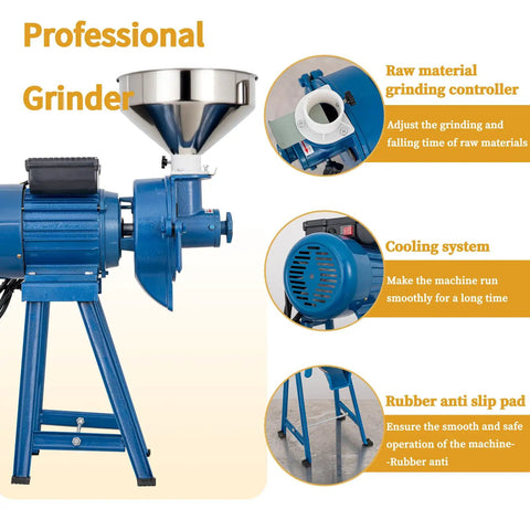 2 In 1 Dry And Wet Grain Mill Grinder Electric 110V With Cooling System and Adjustable Grinding Funnel for Commercial Use