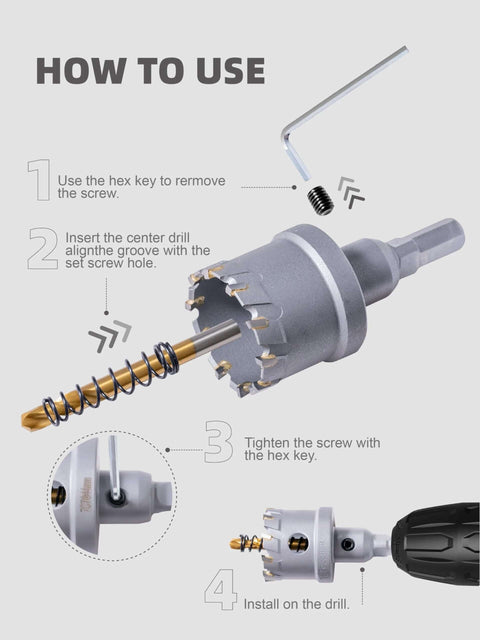 HIGHFIRE 20pc carbide hole saw kit with center drill, spring, hex key and drill bit