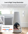 Smart WiFi Temperature And Humidity Sensor For Home With App Alerts History Logs Graphs Free Data Export Works With Alexa And Google Assistant One Pack next to pet bed and radiator