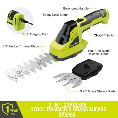Cordless Grass Shear And 2 In 1 Hedge Trimmer For Easy Yard Care, Lightweight Handheld Tool With 1100 RPM Motor, 7.2V Battery