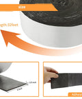 Foam Foil Pipe Insulation Wrap 3 Inch By 32 Foot Self Adhesive Reflective Tape for Pipes showing size and adhesive strip details.