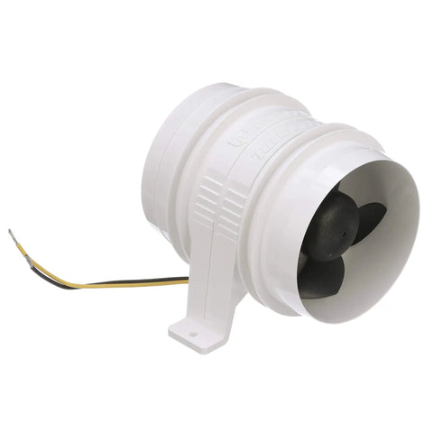Turbo 4000 Series II In Line Blower for 4 Inch Vent Hose, white cylindrical vent fan, 12V, marine use