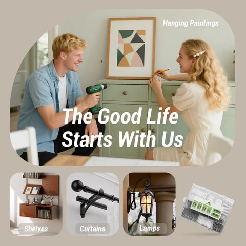 Couple using Heavy Duty Drywall Anchors Kit With Self Drilling Screws 80Lb Load Capacity 4 Sizes Ideal For Sheetrock Plaster Brick Concrete