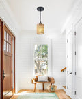 Straight Up Chic Boho Lighting Vibe For Your Sweet Space Featuring This Super Bright 3 Pack Woven Rattan Pendant Fixture with round shade over entryway.