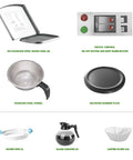 Components of 12 Cup Commercial Coffee Maker With Water Line Auto Fill, Stainless Steel Body, Dual Glass Carafes And Two Warmers