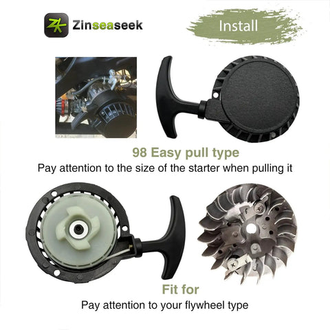 Easy Recoil Pull Starter For 43cc 47cc 49cc 50cc 63cc 70cc Small Engines Fits Karts ATVs Scooters, featuring 98mm diameter